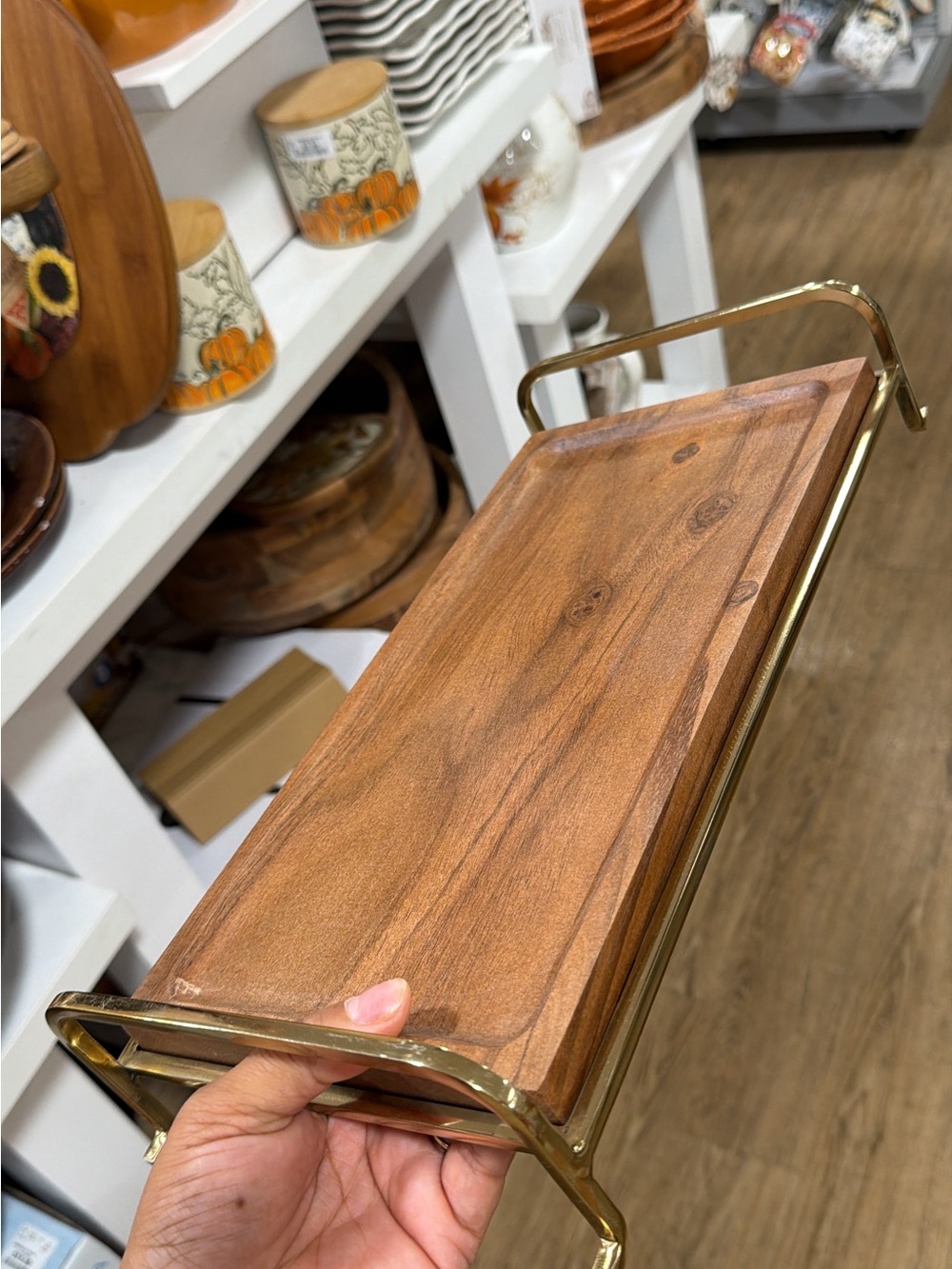 Wood and Gold Bathroom Shelf - Brown Wood Accent
